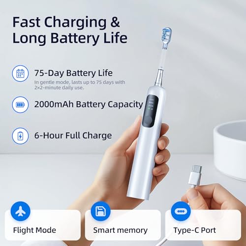 SYNHOPE Oscillating Sonic Electric Toothbrush for Adults, Rechargeable Battery & Fast Charge [Unique 60¡Æ Swing Amplitude] 3 Brush Heads with Pounch, IPX7 Waterproof & Teeth Whitening Cleaning
