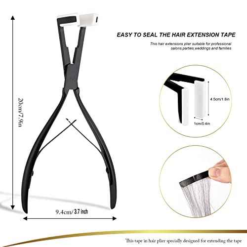 EHDIS Hair Extensions Tools Kit Tape in Hair Extensions Pliers Flat Surface Hair Sealing Pliers with Double-Sided Hair Extension Replacement Tape Lace Front Wig Adhesive Tape Roll Tape Scraper Tool