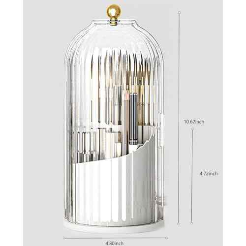 360¡ÆRotating Makeup Brushes holder with Lid£¬Make Up Organizers and Storage for Vanity Countertop or Bedroom Dresser£¨Transparent white£©