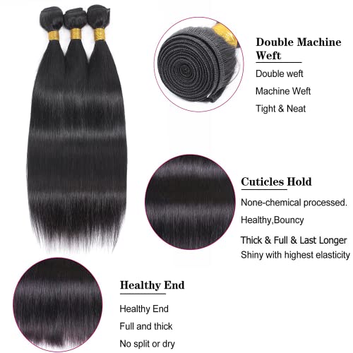 Straight Bundles Human Hair Natural Black Color 8A Grade Unprocessed Brazilian Virgin Hair 3 Bundles 8 8 8 Inch Double Weft Hair Extensions Soft And Healthy For Black Women