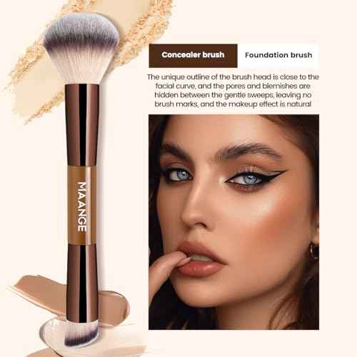 MAANGE 7 PCS Foundation Makeup Brush Set With Bag, Make up Brushes, Eyeshadow Concealer Brush, Double-ended Foundation Contour Powder Blush, Professional Face brush Set Tools For Liquid,Cream(Apricot)