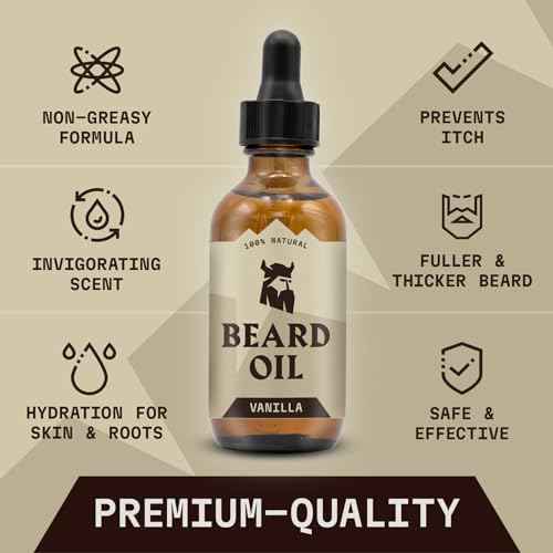 Striking Viking Beard Oil for Men - 2 Fl Oz, 3 Pack, Vanilla Scent - Naturally Derived Conditioner with Almond, Tea Tree, Argan & Jojoba Oil for Beard Growth, Softening & Moisturizing