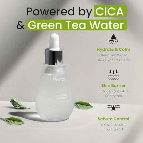 Green Cica Ampoule with 72% Green Tea, Cica & 8-Layer Hyaluronic Acid | Soothing & Sebum Control Pore Serum for Blackheads and Enlarged Pores | For Oily & Combination Skin (1.7 fl oz)