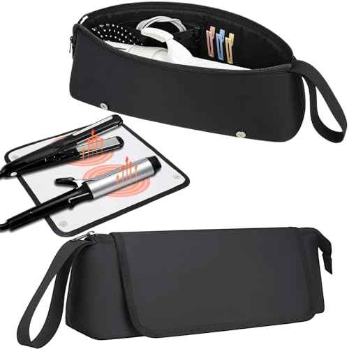 Hair Tools Travel Bag with Heat-Resistant Mat, Large Capacity Organizer for Curling Iron, Flat Iron, Blow Dryer & Hair Accessories, Portable Travel Case for Styling Tools (Midnight)