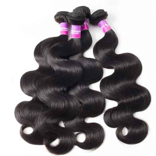12A Human Hair Bundles 400g Body Wave Bundles Human Hair Extensions 16 16 16 16 Inch Brazilian Virgin Body Wave 4 Pieces Deals Unprocessed Brazilian Quick Weave Extensions Natural Black
