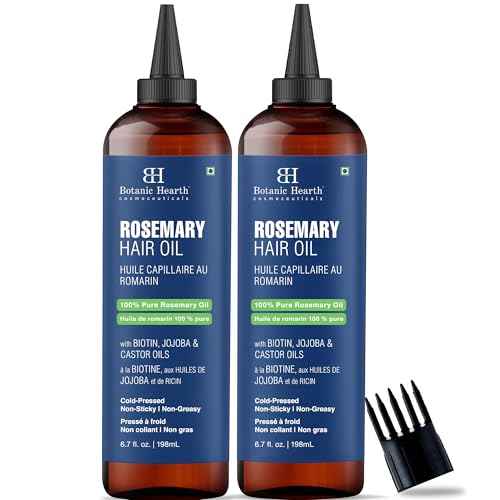 Botanic Hearth 100% Pure Rosemary Oil For Hair Growth | Infused with Biotin, Jojoba & Castor Oil | Hair Oil Repairs Dry Damaged Hair, Strengthening, Healthier - Hair Tonic, 6.7 fl oz - Pack of 2