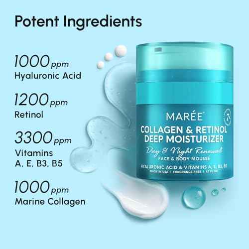 MAREE Face Moisturizer Collagen Cream for Face Gift Set 2 Pack - Hyaluronic Acid & Retinol - Anti-Aging Wrinkle Creams - Crema Para La Cara
