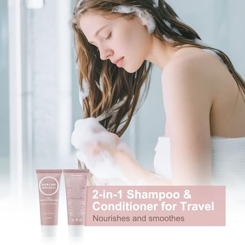 Travel Shampoo & Conditioner, 2 in 1 Shampoo Set Bulk, Small Mini Trial Size Men Women Essential Cleansing Toiletries Amenities for Hotel, Shelter/Homeless/Nursing Home/Charity 1 Fl oz (Pack of 100£©