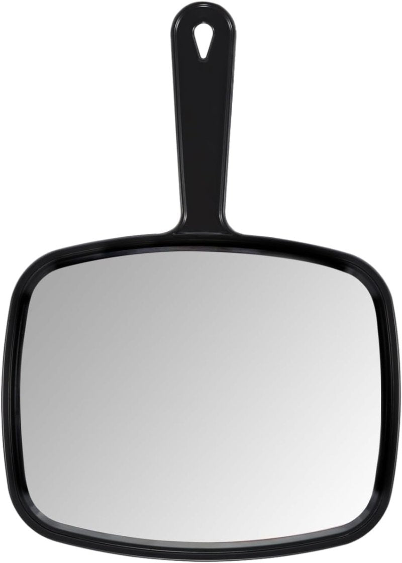 Handheld Salon Barber Mirror - 9.3" x 6.7" Square Black Hairdressing Tool with Handle