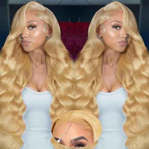 30inch Honey Blonde Curly Human Hair Wig 9x6 27# Colored Deep Wave Lace Front Wig Human Hair 220% Denesity Blonde Glueless Wig Human Hair for Black Women