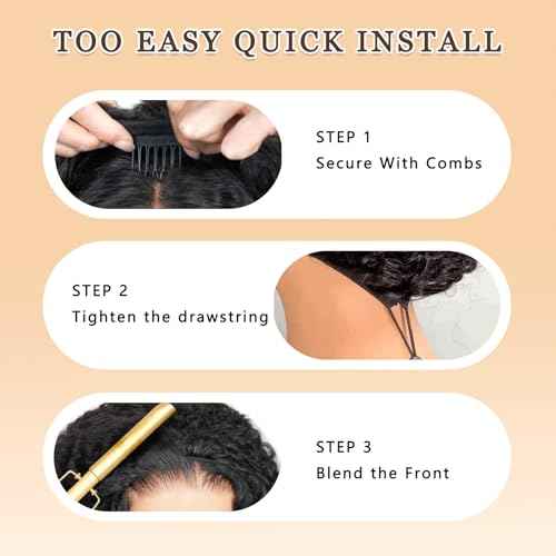 Kinky Straight Half Wig Human Hair 3 In 1 Seamless Flip Over Half Wigs for Black Women Ready to Go Headband Wig 180% Density Drawstring Kinky Curly Half Wig Glueless Natural Black 22 Inch