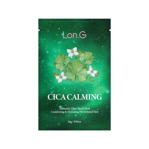 Cica Calming Authentic Glow Sheet Mask - Skin Soothing for Sensitive Blemish Troubled skin, Heartleaf, centella asiatica extract, hydration, skin barrier, Korean skincare, 10 sheets/0.7 oz