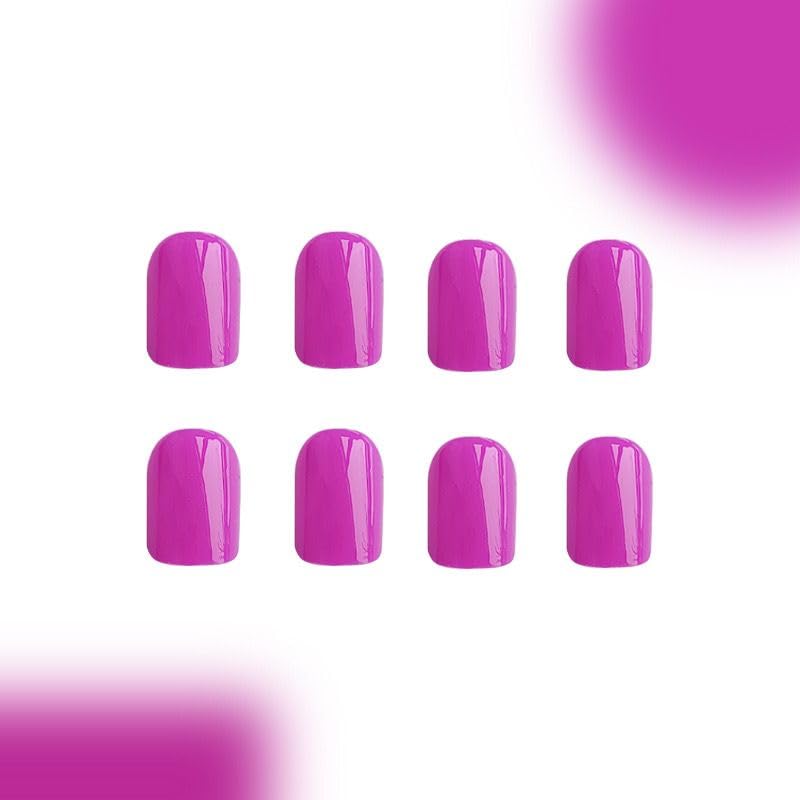 Bright Purple Press On Nails - Short Square Solid Color | 24 Pcs Glossy Full Cover Artificial Nails for Women