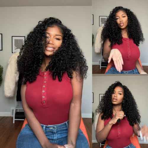 mscoco V Part Wig Human Hair Burmese Curly Glueless Wigs Human Hair Clip In Upgrade U Part Human Hair Wig with Drawstring 180% Density Natural Black 18inch