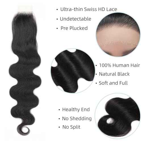 2X6 SKINLIKE 100% Real HD Lace Closure Body Wave Human Hair Closure 0.095mm Ultra-thin Invisible Swiss HD Lace Closure Pre Plucked Small Single Knots Brazilian Virgin Human Hair Kim K Closure 14inch