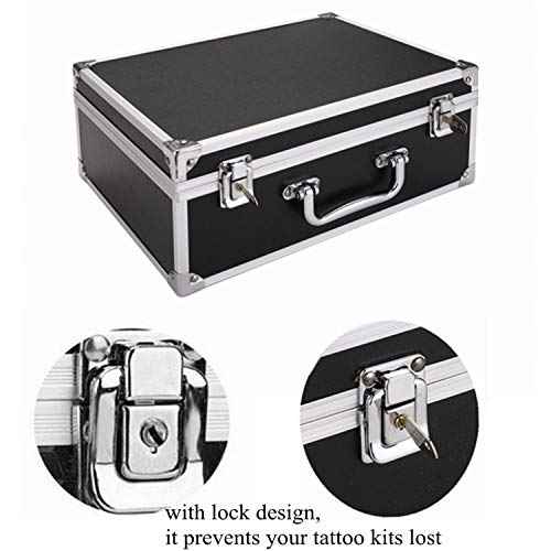 Tattoo Kit Box Case,Tattoo Case Organizer 12.6" x 9.5" x 5.1" W/Lock Machine Carrying Box,Aluminum Alloy with Sponge for Machine
