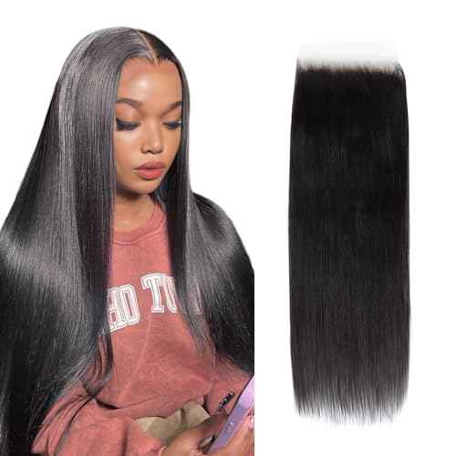 Lashey 5x5 SKINLIKE Real HD Lace Closure Straight, 0.10mm Ultra thin HD Lace Human Hair Closure Pre Bleached Knots Pre Plucked Invisible Hairline 14 Inch Natural Black