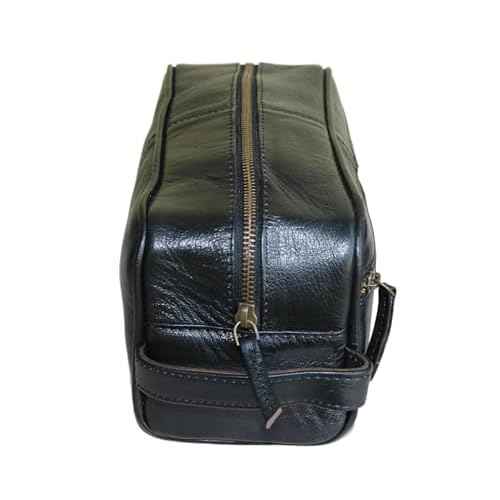 jaald Men's Large Genuine Black Luxury Leather Toiletry Bag Shower Kit Shaving And Grooming Bag For Travel Groomsmen Gift Men Women Hanging Zippered Makeup Bathroom Cosmetic Pouch Make Up Case