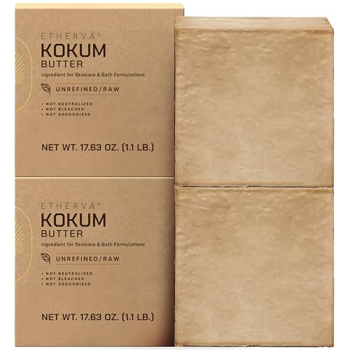 Raw Kokum Butter | Truly Raw Unrefined | Non-Deodorized & Unbleached | Strong Natural Scent | Hard Block | Wild Grown Organic | Bulk DIY Soap Making | Thickener for Skin, Body & Hair | 2.2 lb