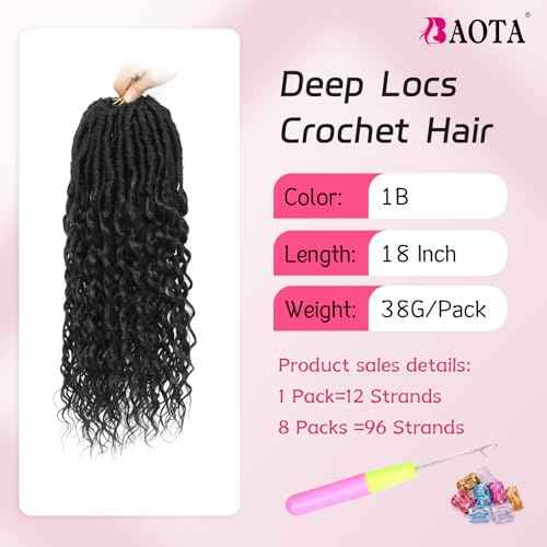 Deep Faux Locs Crochet Hair for Women Goddess Locs Crochet Hair Faux Locs with Curly Ends Boho Faux Pre Looped Deep Wavy Synthetic Hair Extension 18 Inch 8 Packs 1B#