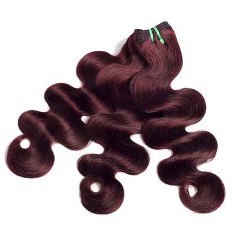 13A Double Drawn 99J Dark Burgundy 3 Bundles Body Wave Human Hair, Double Lifespan Than Regular Hair, Keep Silky And Soft After Washes Colored #99J Wine Cheery Red Bundles Raw Hair 12 14 16 IN
