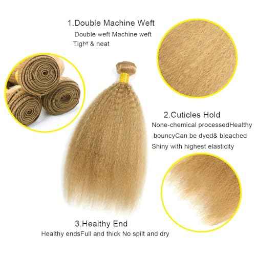 Human Hair Color 27 Yaki Straight Bundles Brazilian Honey Blonde Kinky Straight Bundles Unprocessed Virgin Hair 20 22 24 Inch