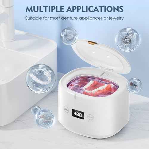 Ultrasonic Retainer Cleaner, 45kHz Sonic Retainer Cleaner Machine Dental Cleaning Pod for Dentures, Mouth Guards, Braces, Toothbrush Heads, Jewelry, 5 Modes for All Dental Appliances (White)