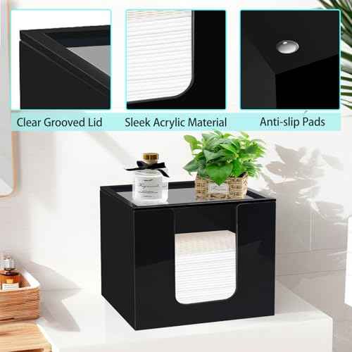 Disposable Face Towel Holder, Acrylic Facial Towels Storage Box Organizer Container for Clean Towels XL, Black Bathroom Organization Home Decor