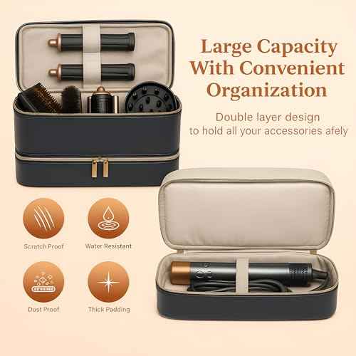 for Shark Flex Style Case, Dyson Airwrap Travel Case, Hair Tools Travel Bag, Shark Hair Dryer case, Airstraight, Air wrap Flexstyle Fusion Organizer, Dyson Accessories Storage (Black & Gold)