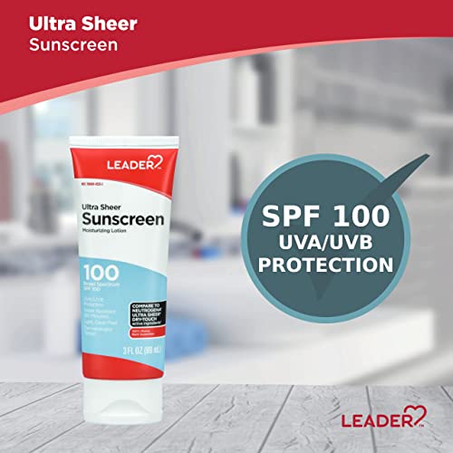 LEADER Travel Sunscreen SPF 100+, Ultra Sheer Dry-Touch Water Resistant and Non-Greasy Lotion with Broad Spectrum SPF 100+, 3 Fl Oz (3 Pack)