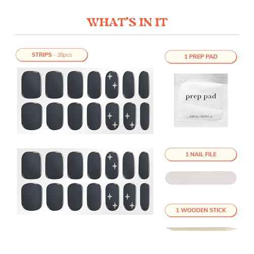 Heyhae Semi Cured Gel Nail Strips | No LED Lamp Needed | Fall, Gray, Solid | Easy Apply & Remove, Salon Quality | Includes 28 Strips, 1 Prep Pads, Nail File & Wooden stick - Hey, Dove me Crazy