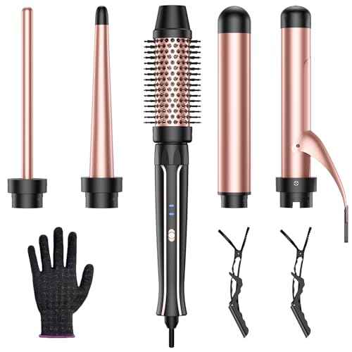5 in 1 Curling Iron Set-Instant Heat Hair Curling Wand Set with Curling Brush,4 Interchangeable Ceramic Wands (0.35-1.25¡±) and Heat Protective Glove & 2 Clips for Girls and Women
