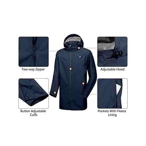 Little Donkey Andy Men's Waterproof Rain Jacket Outdoor Lightweight Mountain Windbreaker Long Coat for Hiking Golf Travel