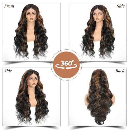 13x6 Body Wave 200% Density Highlight Ombre Lace Front Wig Human Hair Glueless 24 inch HD Transparent 1B/30 Honey Blonde Lace Frontal Wigs Human Hair Pre Plucked With Baby Hair