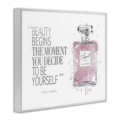 Stupell Industries Beauty Begins Fashion Perfume, Design by Amanda Greenwood White Framed Wall Art, 16 x 20, Pink
