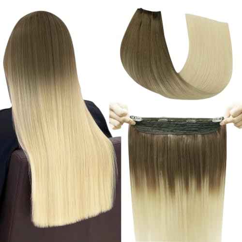 Wire Hair Extensions 20 Inch Fish Line Hair Extensions Ash Brown to Platinum Blonde Hair Extensions Real Human Hair Straight Extensions Human Hair 85g Extensions for Women(#8T/60-20inch)
