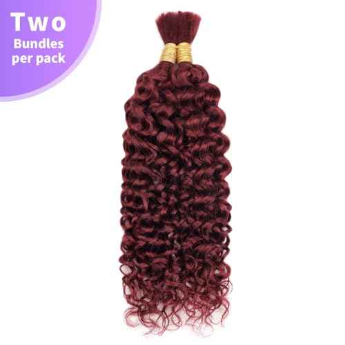 Human Braiding Hair Water Wave Bulk Human Hair For Braiding 100g (1pack-2bundles) No Weft 100% Unprocessed Virgin Human Braiding Hair For Boho Braids Water Wave Micro Braiding Human Hair 24inch #99J