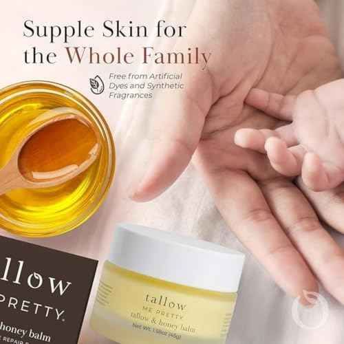 Tallow and Honey Balm, Rich and Comforting Grass Fed Beef Tallow Balm, Seals in Moisture, Promotes Skin Repair & Calms Irritated Skin, 1.7 oz