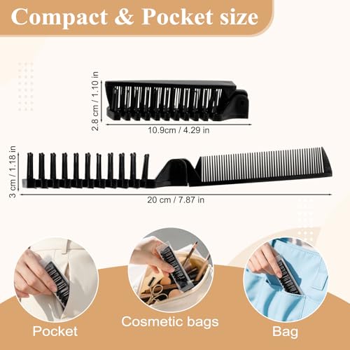 Foldable Hair Combs in Bulk, Individually Wrapped for Women and Men, Sturdy Double Tooth Hair Pocket Comb, Suitable for Travel Hotel Homeless Shelter Charity Church Black (7.8 inch, Count, 120)