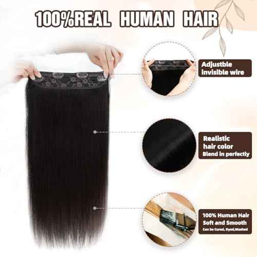 Invisible Wire Hair Extensions Real Human Hair - 22 Inch 95G P4/27 Chocolate Brown Highlighted Honey Blonde Transparent Fish Line Clip-Ins Hair Piece, 100% Remy Human Hair Extensions for Women