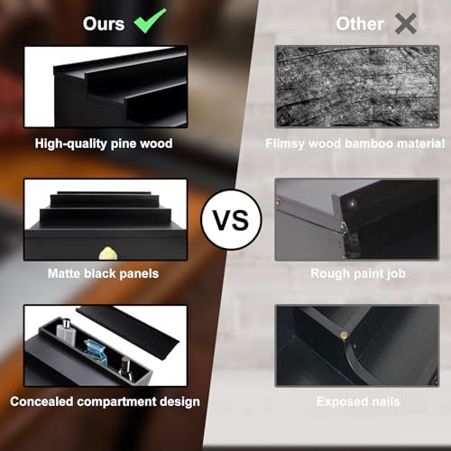 Cologne Organizer for Men, 3 Tier Cologne Stand Organizer for Men, Wood Perfume Organizer with Felt Lining Drawer and Hidden Compartment, Great Gift for Men(Black)