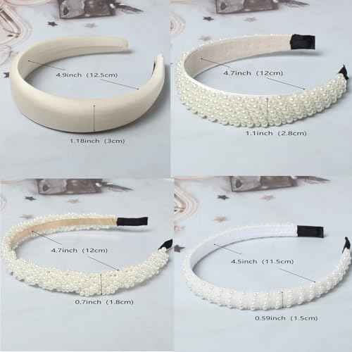 Cuizhiyu 5PK White Pearl Headbands for Women Girls Cute Pearl dainty Headbands Bling Faux Pearls Hairbands Wedding Hair Accessories hair hoop headband