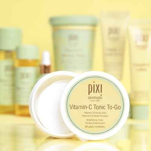 Pixi Vitamin-C Tonic to-Go, Brightening & Toning, Containing Vitamin-C & Probiotics, Boosting Skin Luminosity, Alcohol-Free Daily Balancing Toner Pads On The Go, 60 Pads