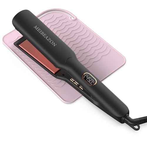 Flat Iron Hair Straightener ? 1.7¡±Wide Ceramic Plate with Negative Ionic Technology, Digital Temp Control & Dual Voltage for Curly/Thick/Coily Hair