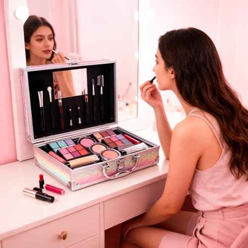 Makeup Kit for Teen Girls, Complete Cosmetic Set with Eyeshadow Palette, Lipstick, Blush, Lip Gloss, Brushes, Gifts for Christmas Thanksgiving