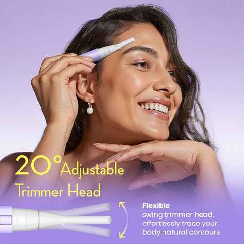 Facial Hair Removal for Women, Painless Eyebrow Trimmer with Pivoting Head, Electric Battery Operated Body Hair Remover with 2 Replaceable Blade for Face Neck Chin Bikini, Purple