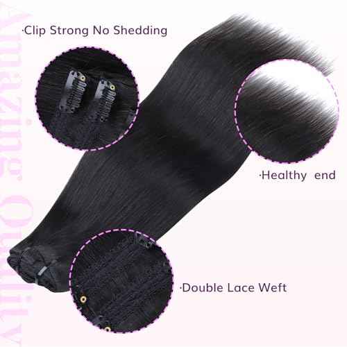 IDN BEAUTY Clip in Hair Extensions Real Human Hair Straight 120g Natural Black Double-layer Lace Clip In for Black Women Soft Breathable Lace Invisible Seamlessly Blending 7pcs 16 Inch