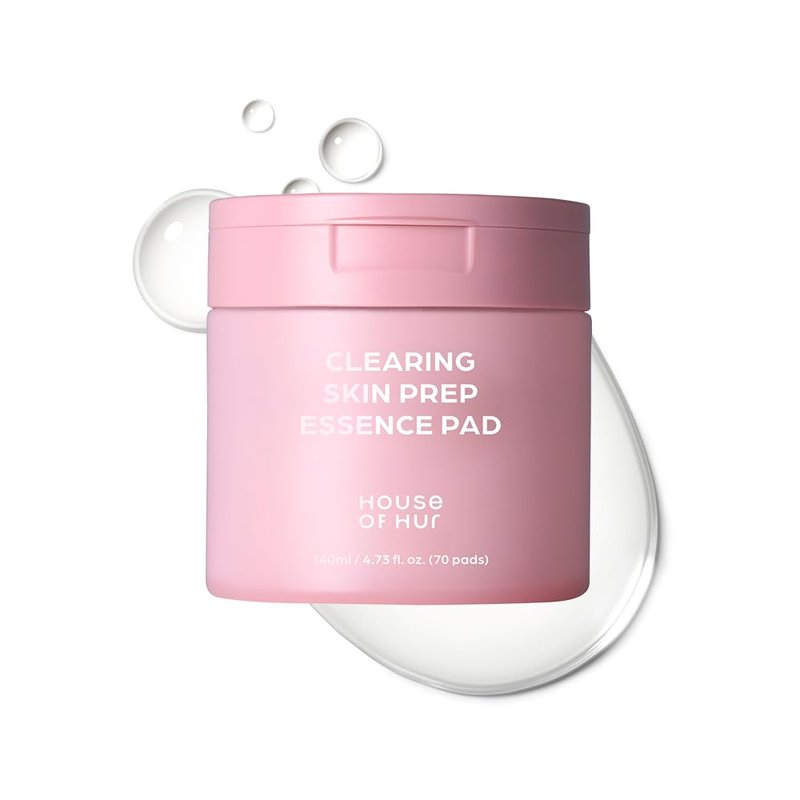 House of Hur Clearing Skin Prep Essence Pads - Fungal Acne Safe AHA BHA PHA Toner Pads with Red Beet Extract | Alcohol-Free, Fragrance-Free - 70 Pads (140 ml)