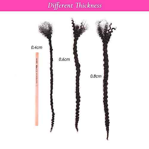 Textured Loc Extensions Human Hair, 100% Real Human Hair Dreadlock Extensions Handmade Permanent loc Extensions (#Natural Black - 0.6cm, 12 Inch 40 Strands)