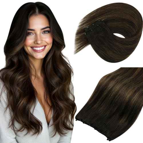 Sunny Hair Beaded Hair Weft Extensions Human Hair Brown Micro Weft Hair Extensions Balayage Dark Brown Balayage Medium Brown Microlink Beaded Hair Wefts For Women Real Hair 22inch 50g